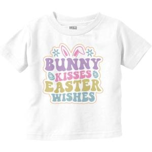 Cute Bunny Kisses Easter Wishes Toddler Baby Girl T Shirt(White)