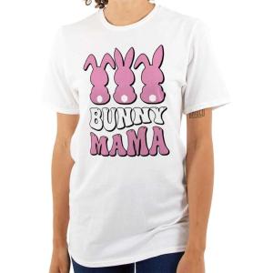 Cute Easter Bunny Mama Rabbit Tails Womens Graphic T Shirt Tees(White)