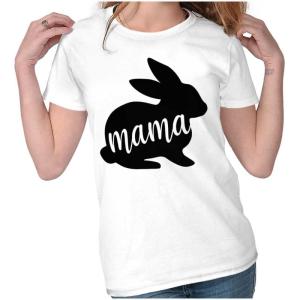 Cute Easter Bunny Mama Spring Rabbit Womens Slim Fit Graphic Tee(White)