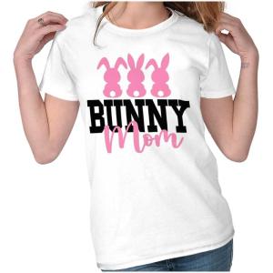 Cute Easter Bunny Mom Rabbit Tails Womens Slim Fit Graphic Tee(White)