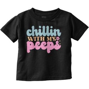 Cute Easter Chillin with My Peeps Toddler Baby Girl T Shirt(Black)