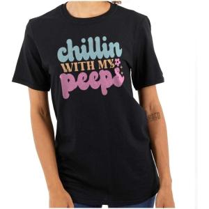 Cute Easter Chillin with My Peeps Womens Graphic T Shirt Tees(Black)
