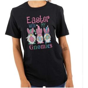 Cute Funny Easter with My Gnomies Womens Graphic T Shirt Tees(Black)