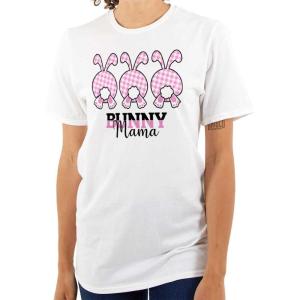 Cute Plaid Easter Bunny Mama Tails Womens Graphic T Shirt Tees(White)