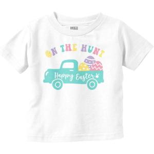 Happy Easter Truck On The Egg Hunt Toddler Baby Girl T Shirt(White)