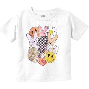 Spring Easter Bunny Disco Collage Toddler Baby Girl T Shirt(White)