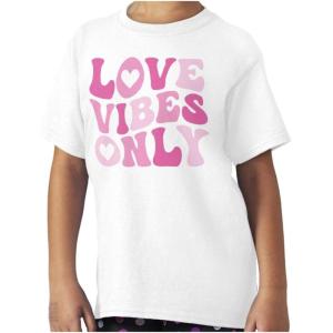 Valentine’s Day Love Vibes Only Girls Kids T Shirt Tees(White)