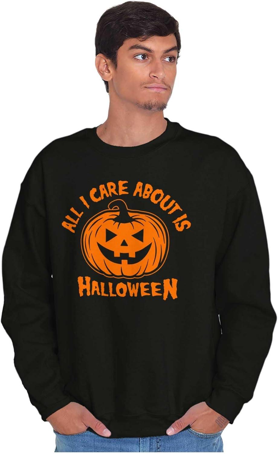 imageBrisco Brands All I Care About is Halloween Pumpkin Sweatshirt for Men or WomenBlack