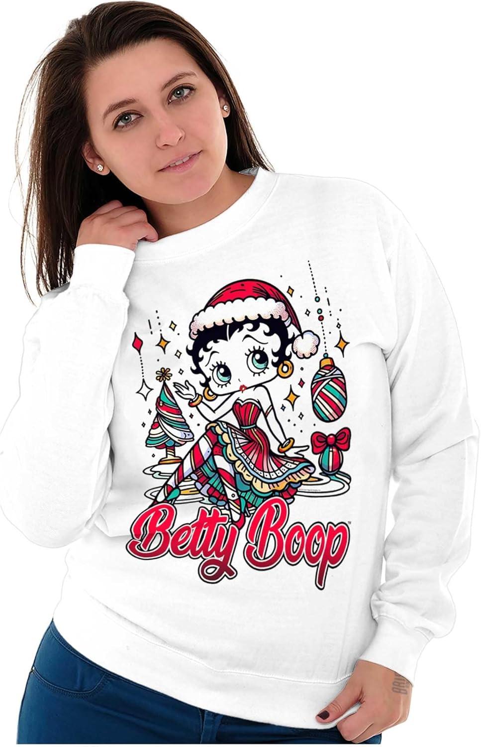 imageBrisco Brands Betty Boop Christmas Ms Santa Claus Women Crewneck SweatshirtWhite