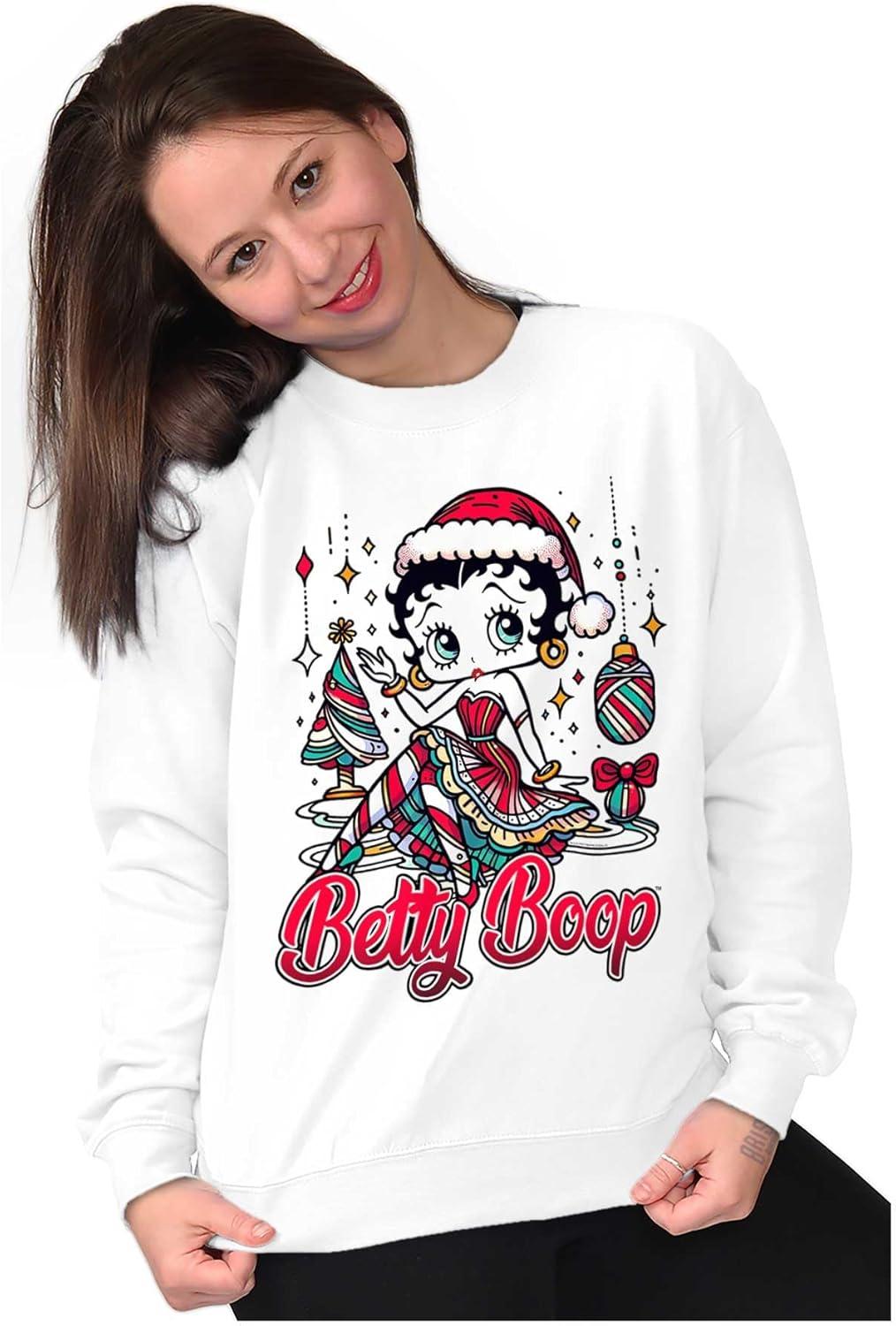 imageBrisco Brands Betty Boop Christmas Ms Santa Claus Women Crewneck SweatshirtWhite
