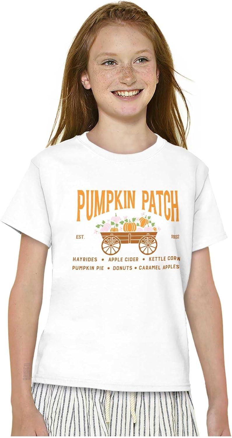 imageBrisco Brands Cute Fall Autumn Pumkin Patch Wagon Crewneck T Shirts Boy GirlWhite