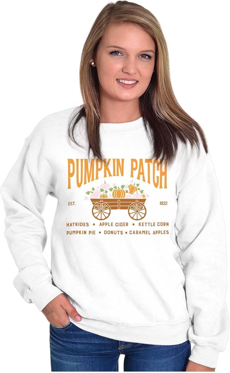 imageBrisco Brands Cute Fall Autumn Pumkin Patch Wagon Sweatshirt for Men or WomenWhite