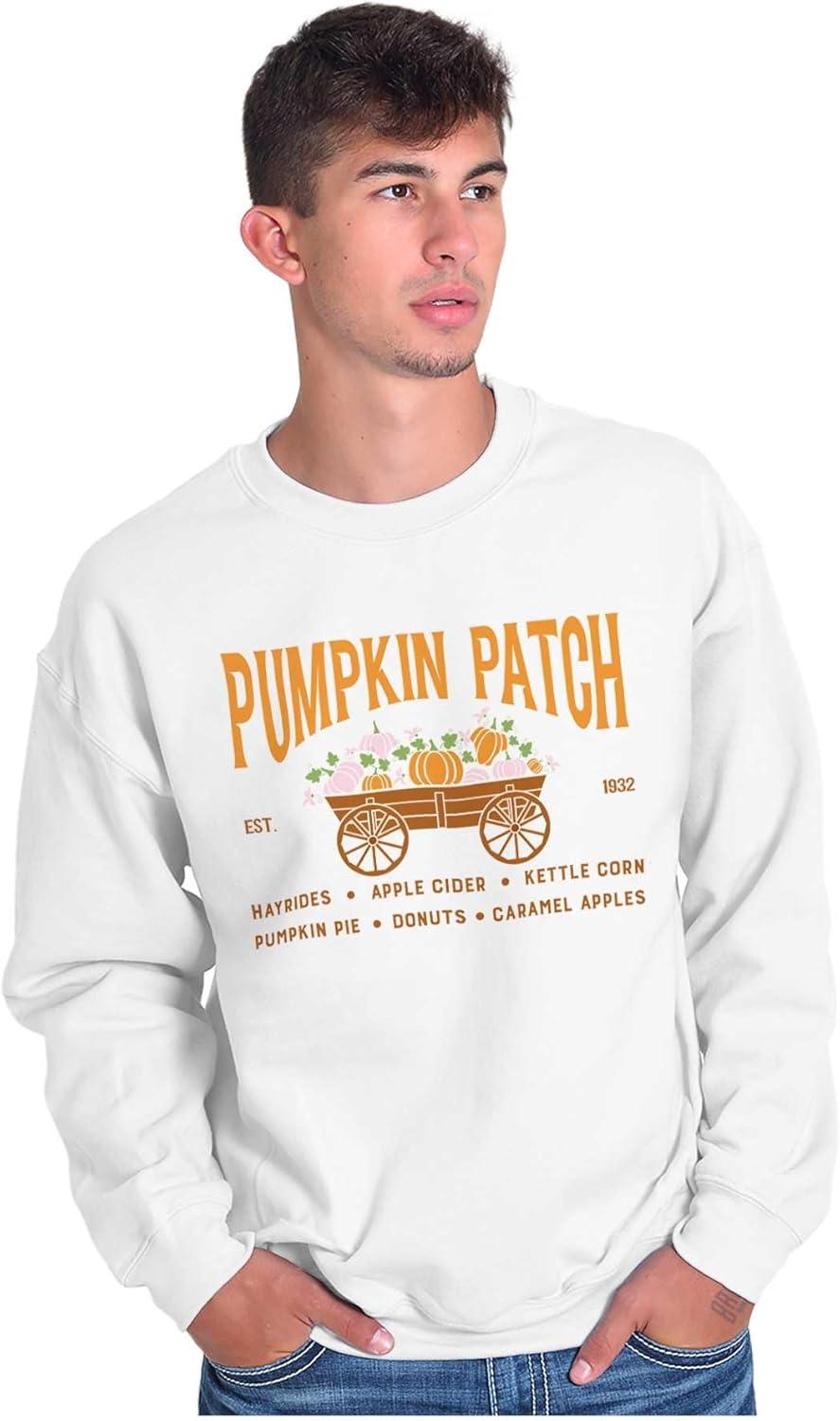 imageBrisco Brands Cute Fall Autumn Pumkin Patch Wagon Sweatshirt for Men or WomenWhite