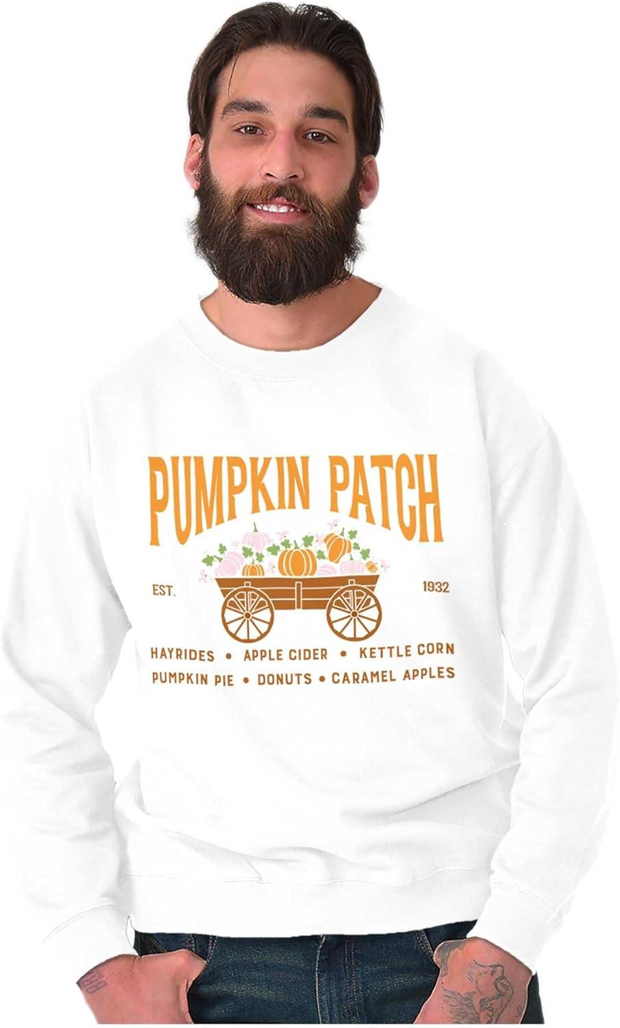 imageBrisco Brands Cute Fall Autumn Pumkin Patch Wagon Sweatshirt for Men or WomenWhite