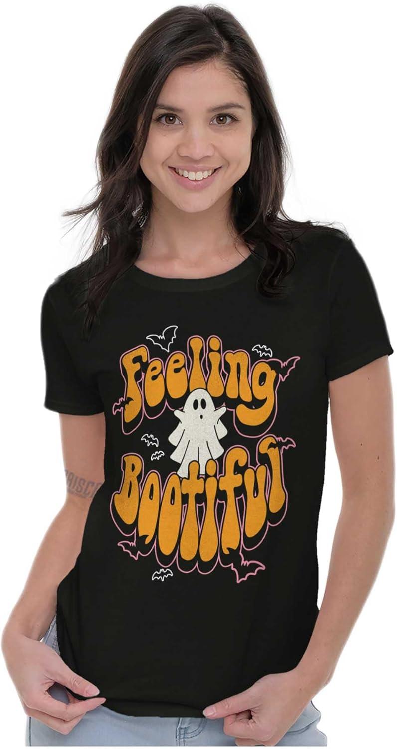 imageBrisco Brands Cute Halloween Ghost Feeling Bootiful Womens Slim Fit Graphic TeeBlack