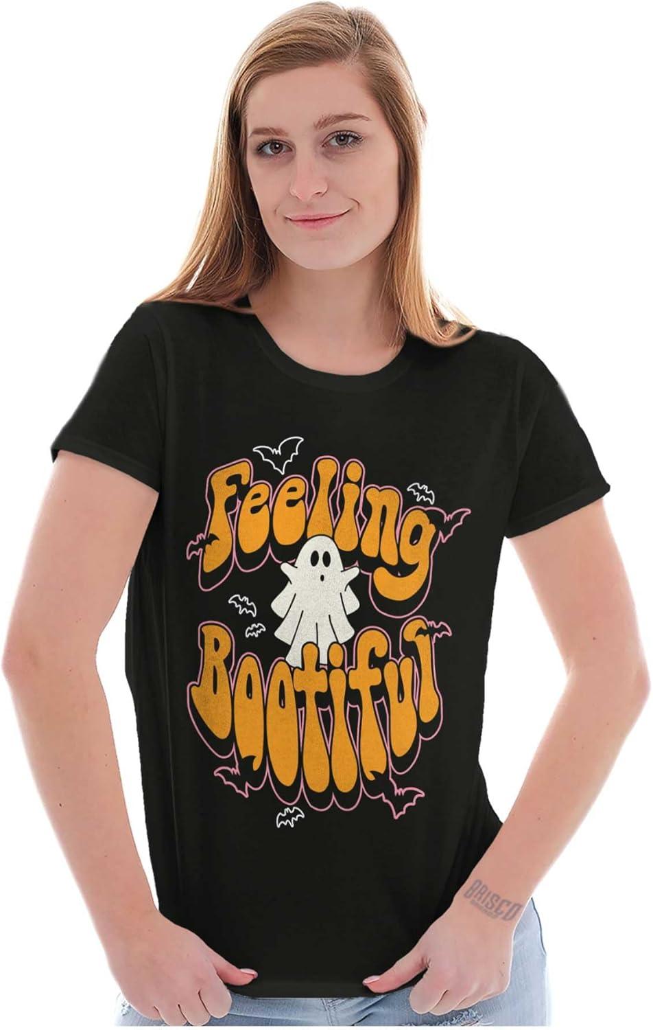 imageBrisco Brands Cute Halloween Ghost Feeling Bootiful Womens Slim Fit Graphic TeeBlack