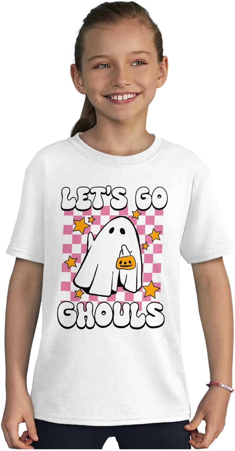 imageBrisco Brands Cute Halloween Lets Go Ghouls Ghost Girls Kids T Shirt TeesWhite