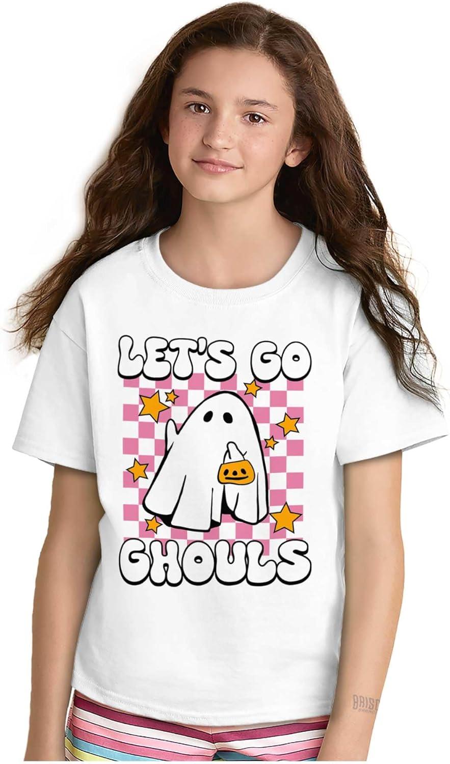 imageBrisco Brands Cute Halloween Lets Go Ghouls Ghost Girls Kids T Shirt TeesWhite