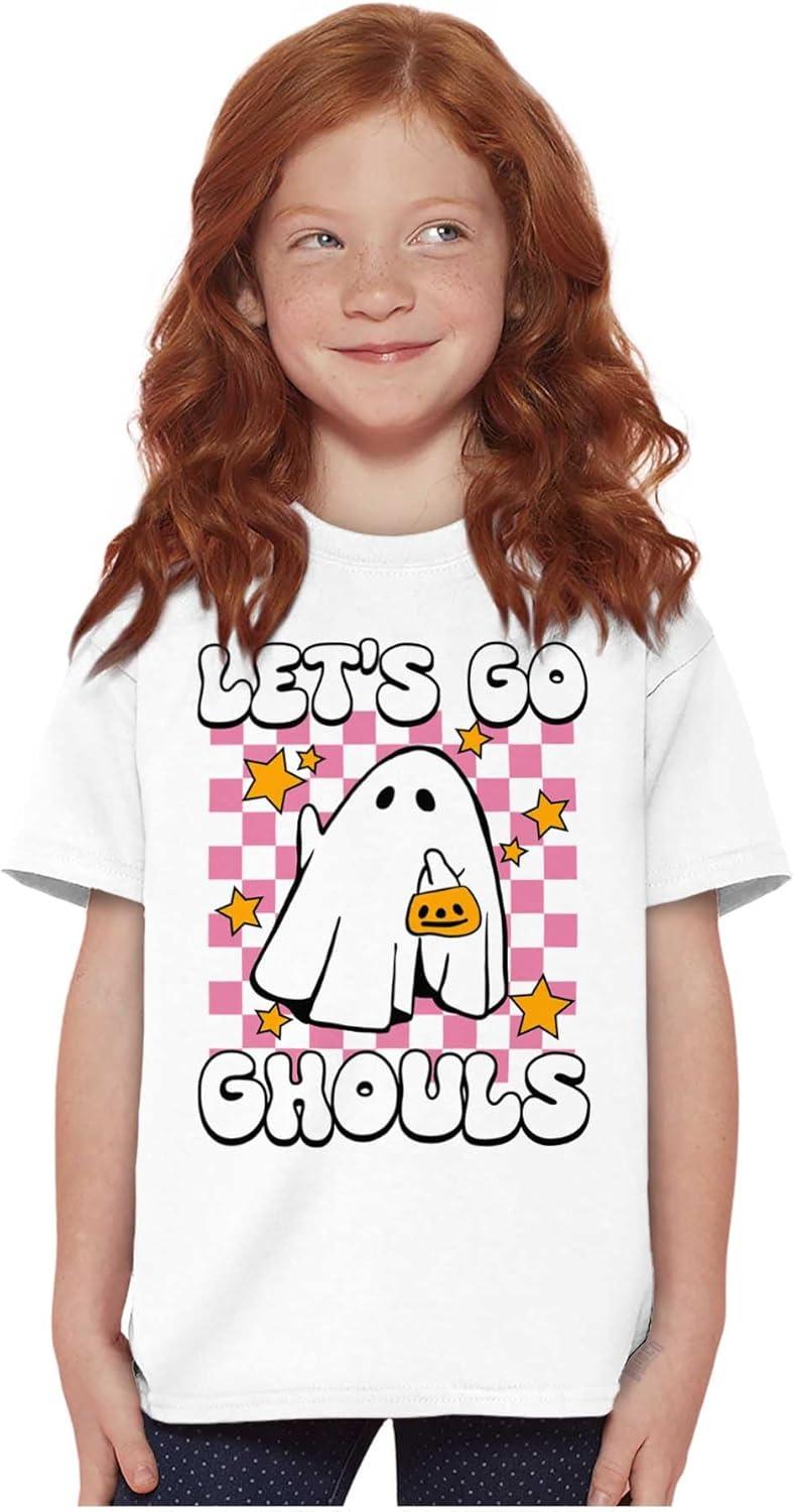 imageBrisco Brands Cute Halloween Lets Go Ghouls Ghost Girls Kids T Shirt TeesWhite