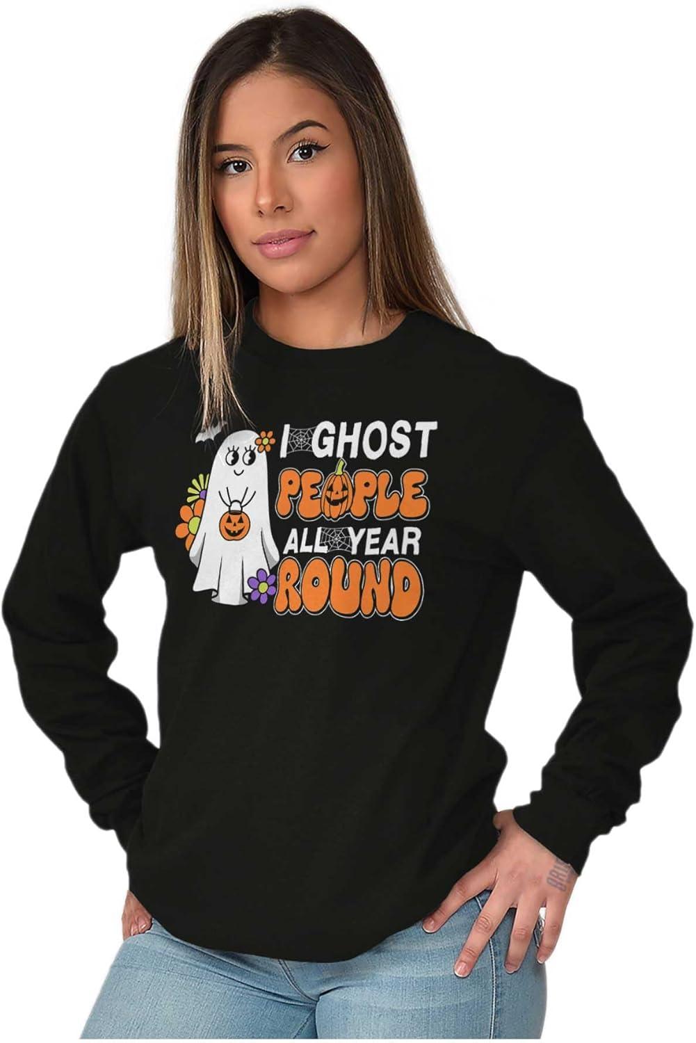 imageBrisco Brands Cute I Ghost People All Year Round Womens Long Sleeve T ShirtBlack