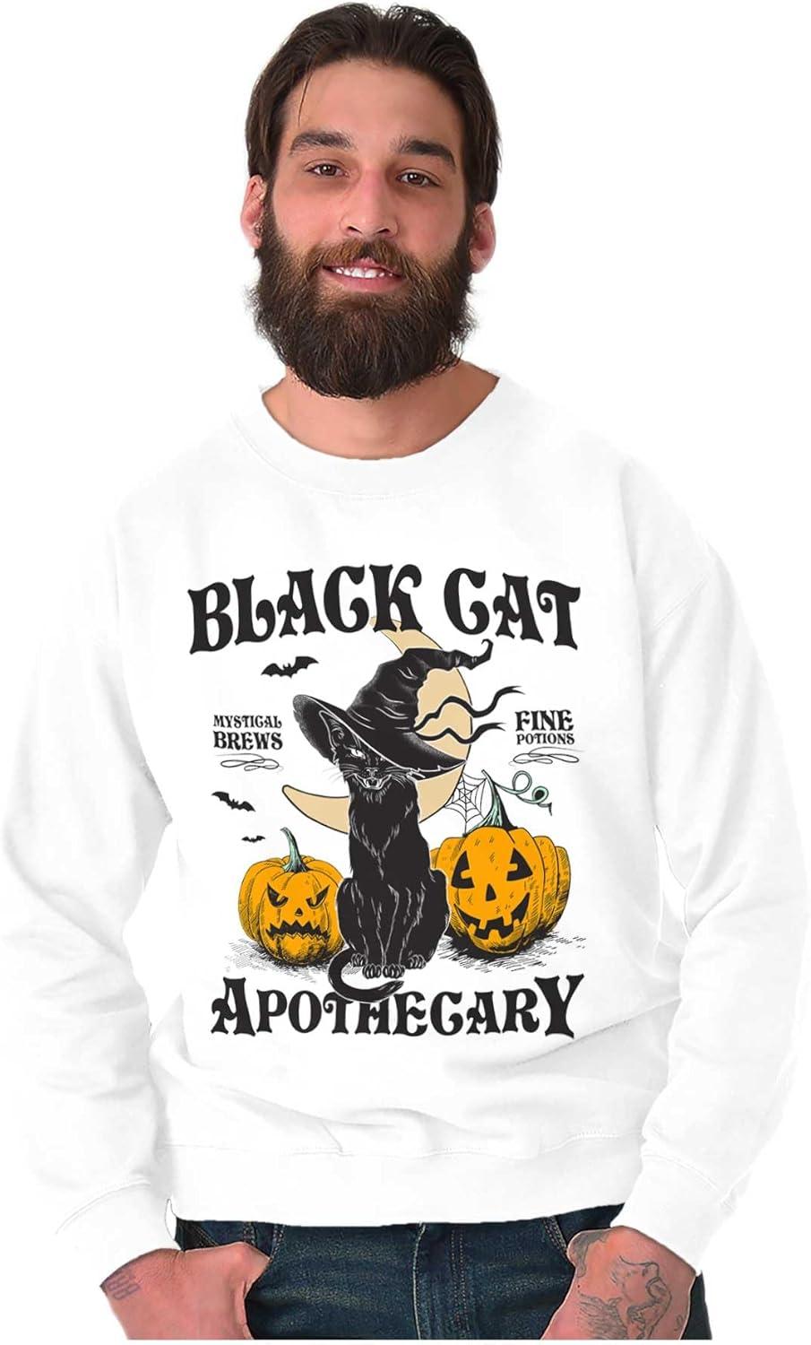 imageBrisco Brands Halloween Black Cat Apothecary Sweatshirt for Men or WomenWhite