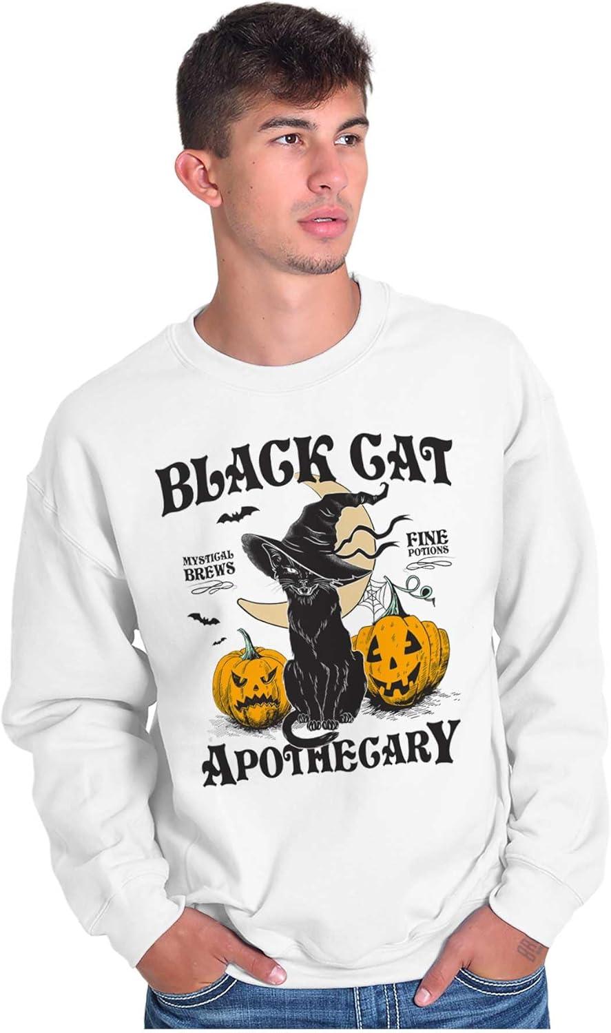 imageBrisco Brands Halloween Black Cat Apothecary Sweatshirt for Men or WomenWhite