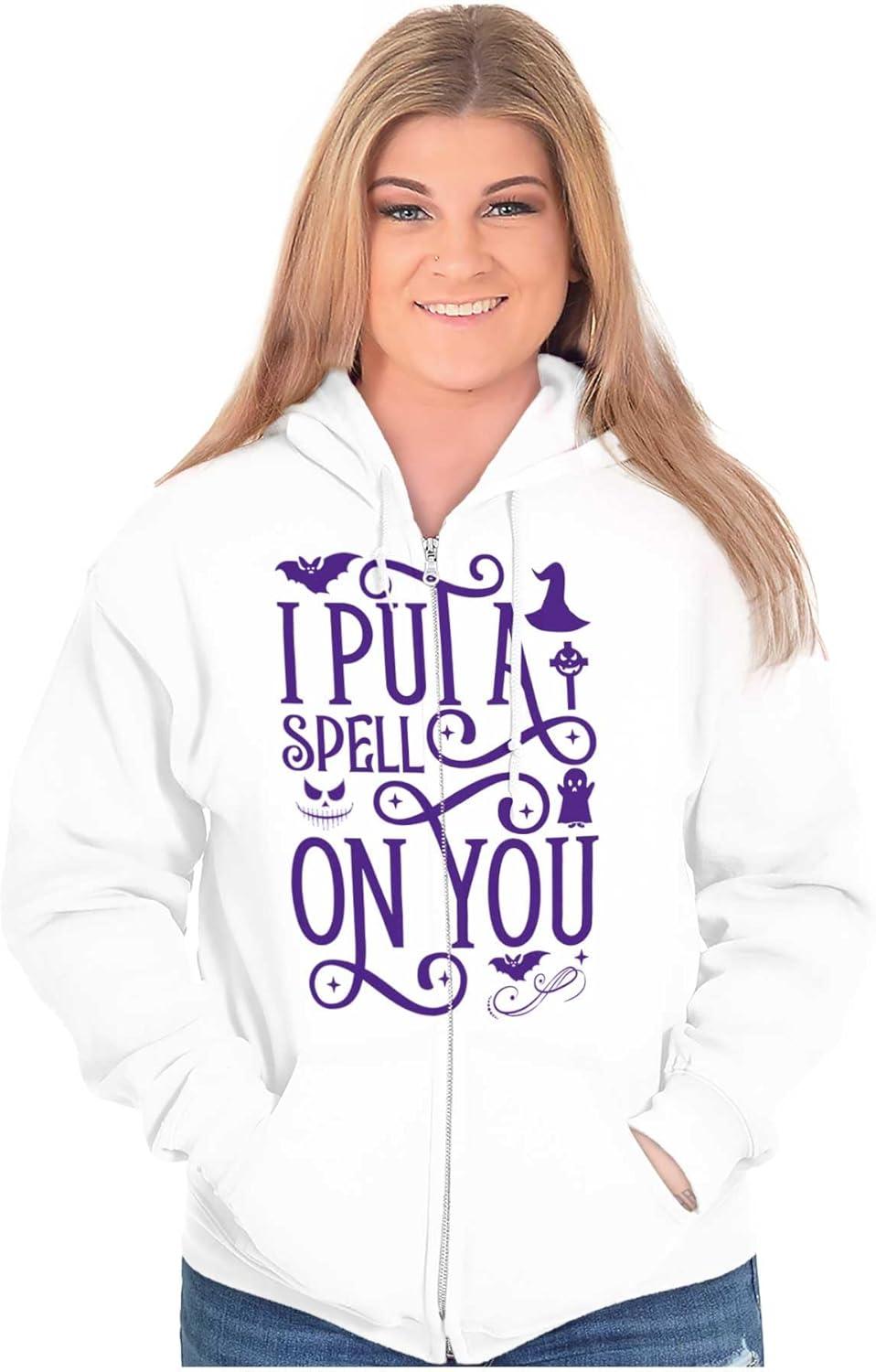 imageBrisco Brands Halloween I Put A Spell On You Witch Zip Hoodie Sweatshirt WomenWhite