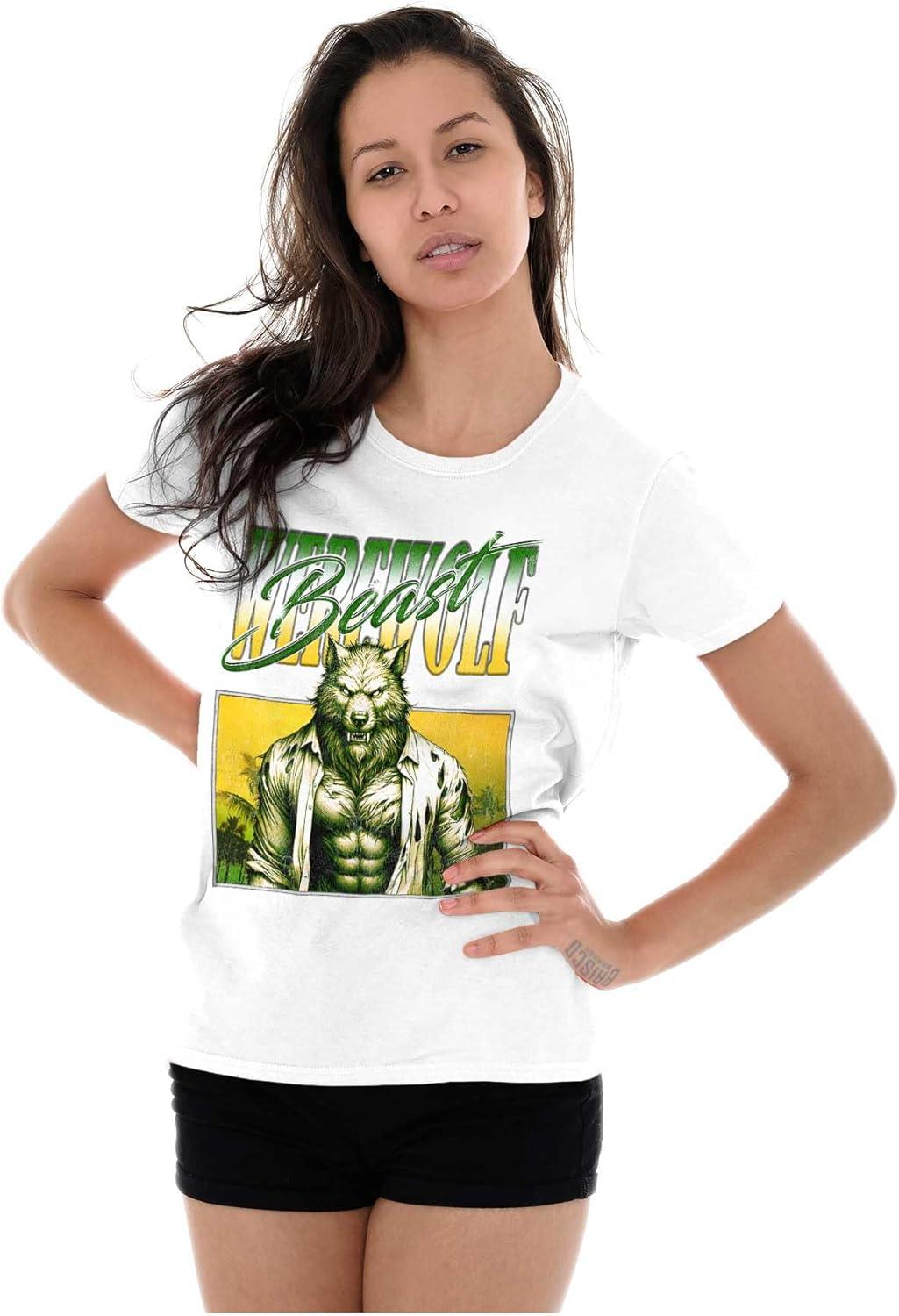 imageBrisco Brands Halloween Monster Werewolf Beast Womens Slim Fit Graphic TeeWhite