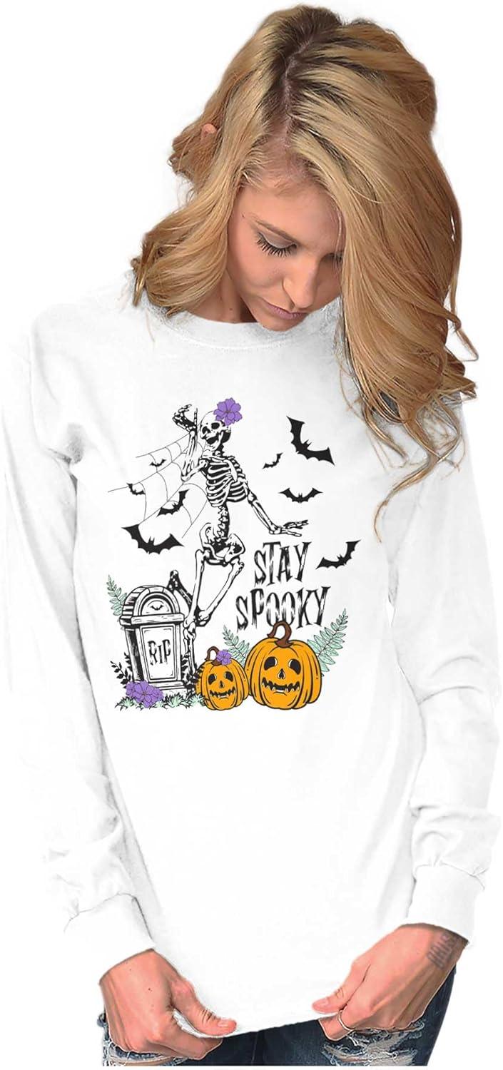imageBrisco Brands Halloween Stay Spooky Skeleton Womens Long Sleeve T ShirtWhite