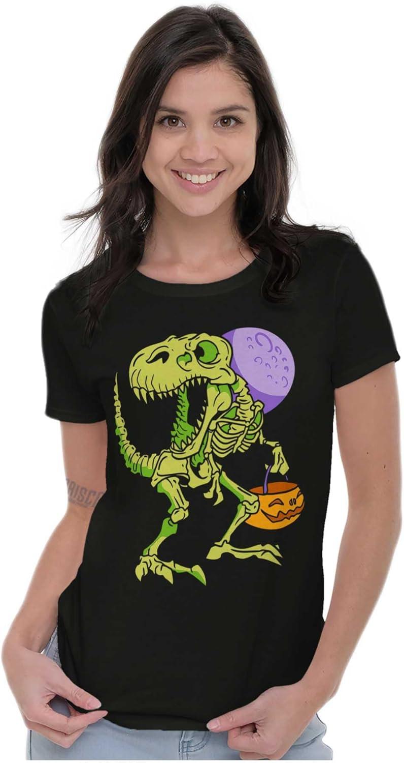 imageBrisco Brands Spooky Halloween Dinosaur Skeleton Womens Slim Fit Graphic TeeBlack