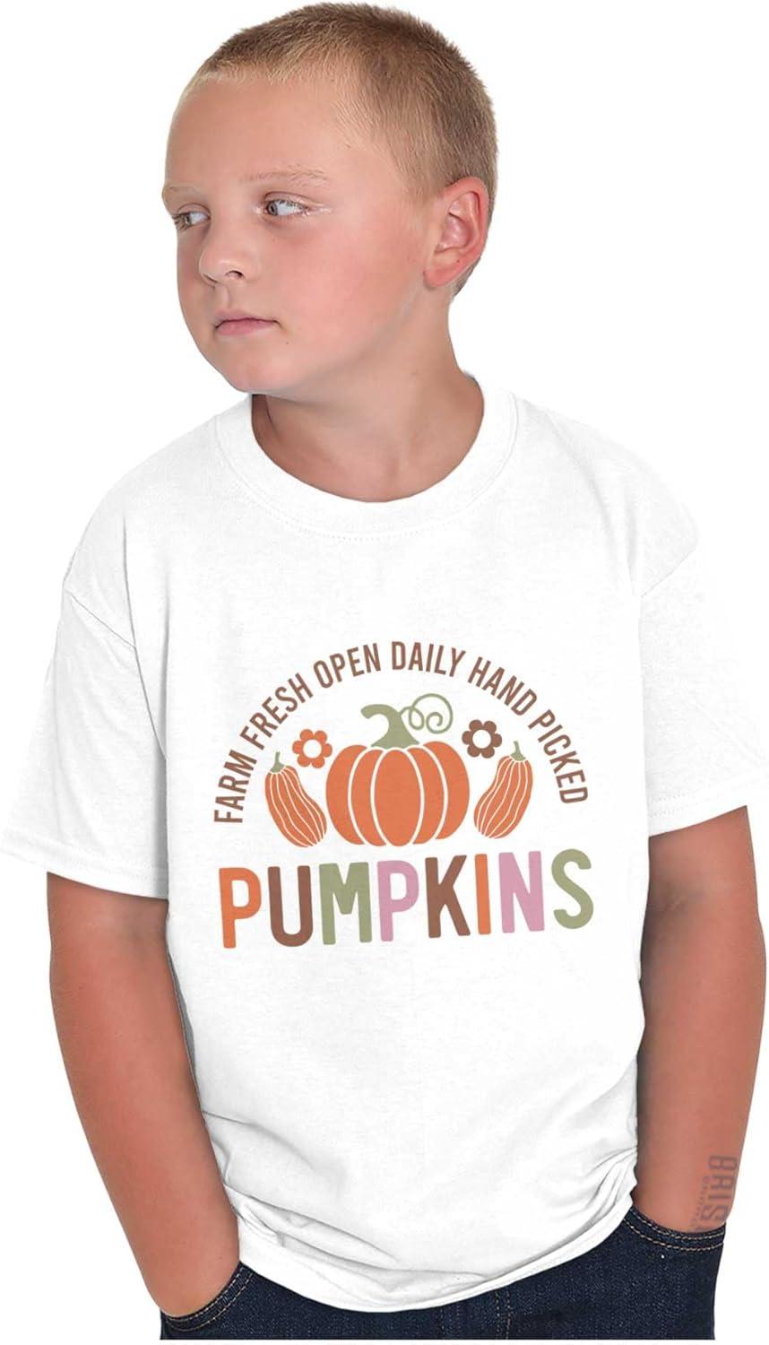 imageCute Fall Autumn Farm Fresh Pumpkins Crewneck T Shirts Boy GirlWhite