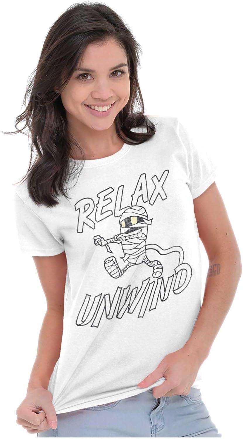 imageFunny Halloween Mummy Relax Unwind Womens Slim Fit Graphic TeeWhite