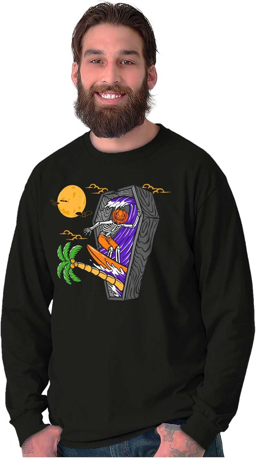 imageFunny Halloween Surfing Skeleton Long Sleeve Tshirt Men WomenBlack