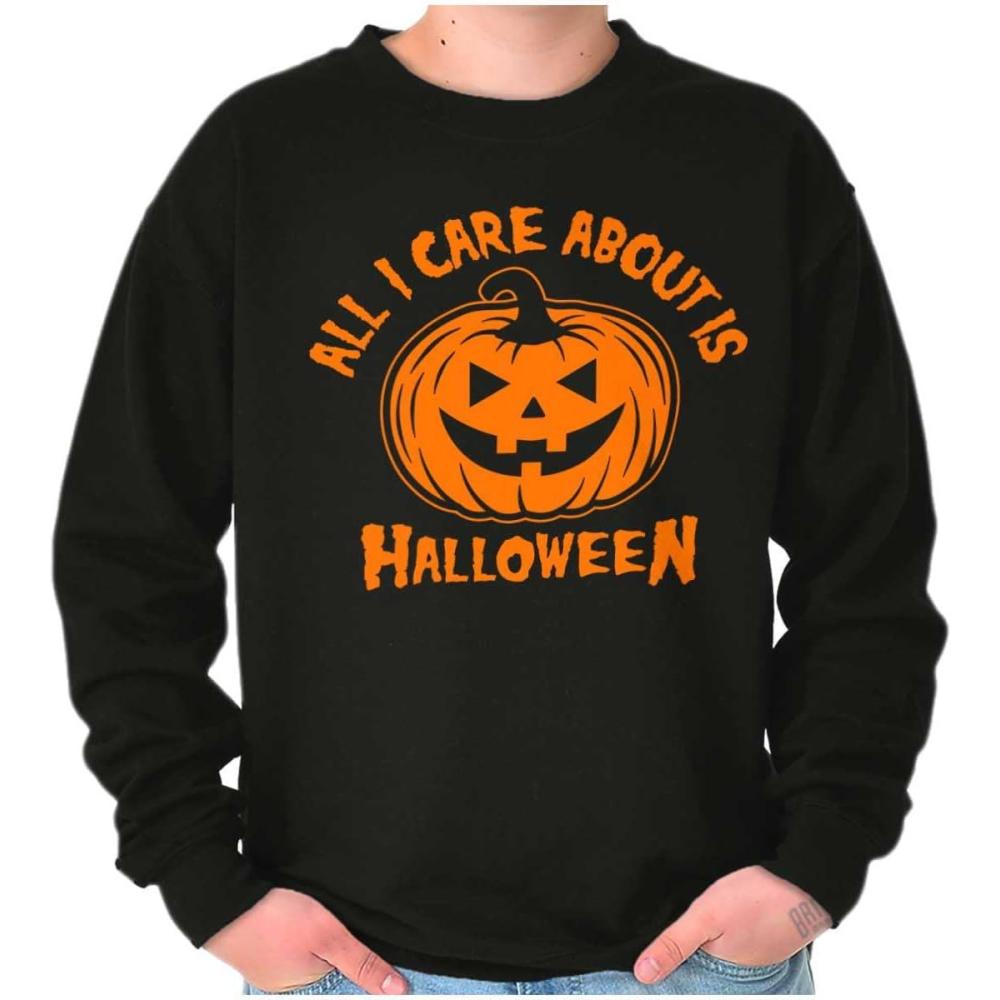 imageBrisco Brands All I Care About is Halloween Pumpkin Sweatshirt for Men or WomenBlack
