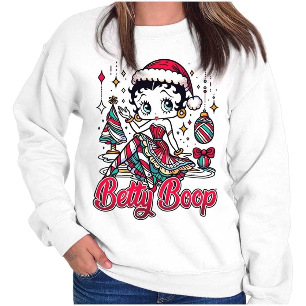 imageBrisco Brands Betty Boop Christmas Ms Santa Claus Women Crewneck SweatshirtWhite