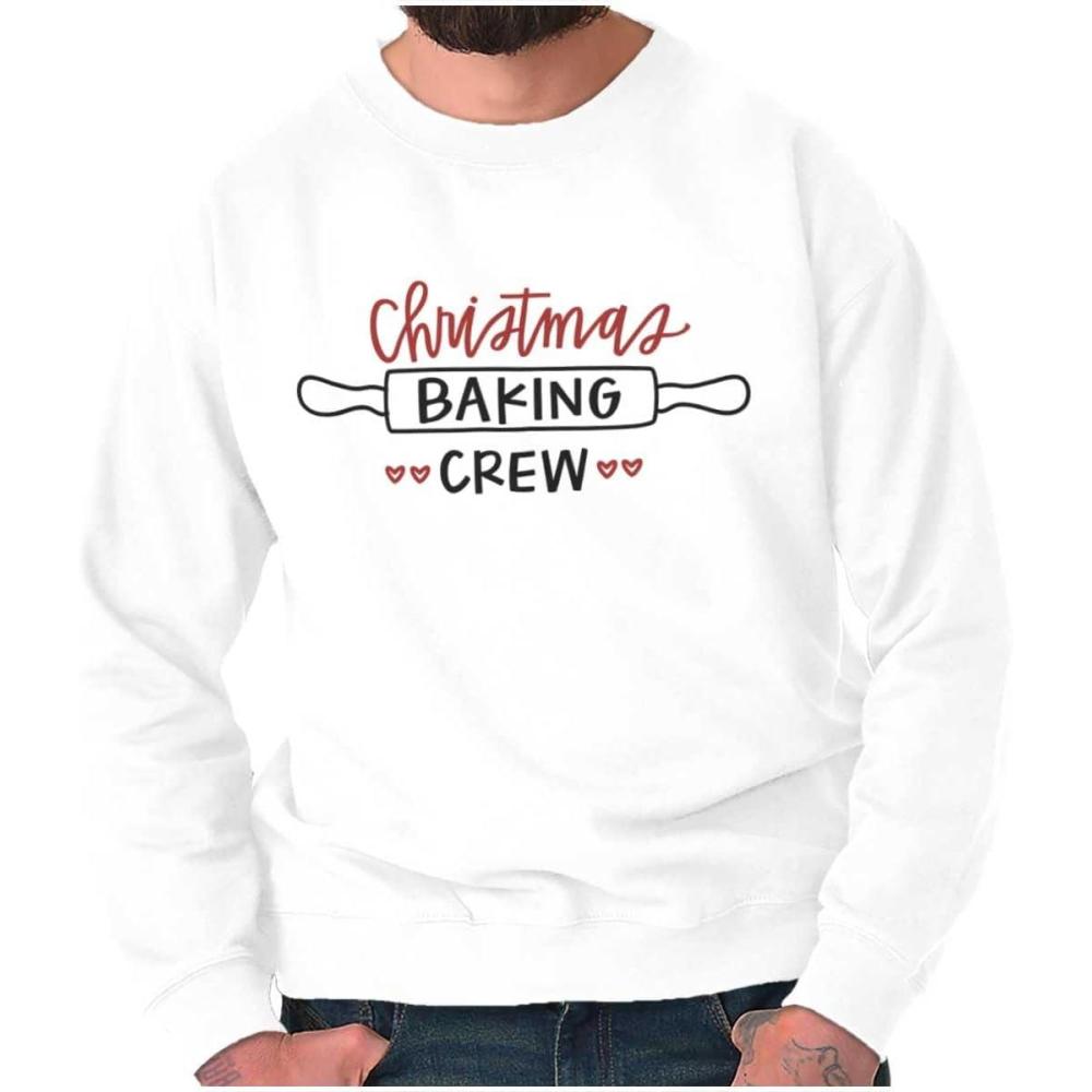 imageBrisco Brands Christmas Baking Crew Rolling Pin Sweatshirt for Men or WomenWhite
