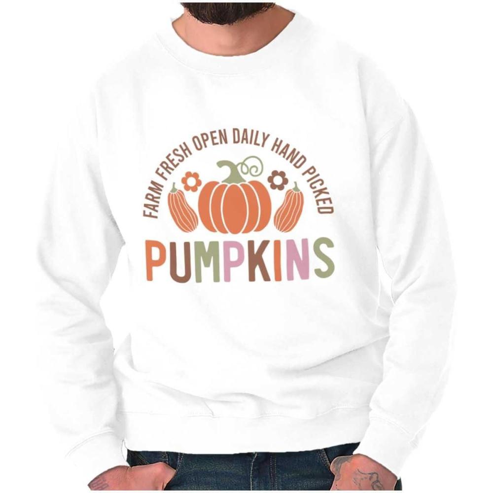 imageBrisco Brands Cute Fall Autumn Farm Fresh Pumpkins Sweatshirt for Men or WomenWhite