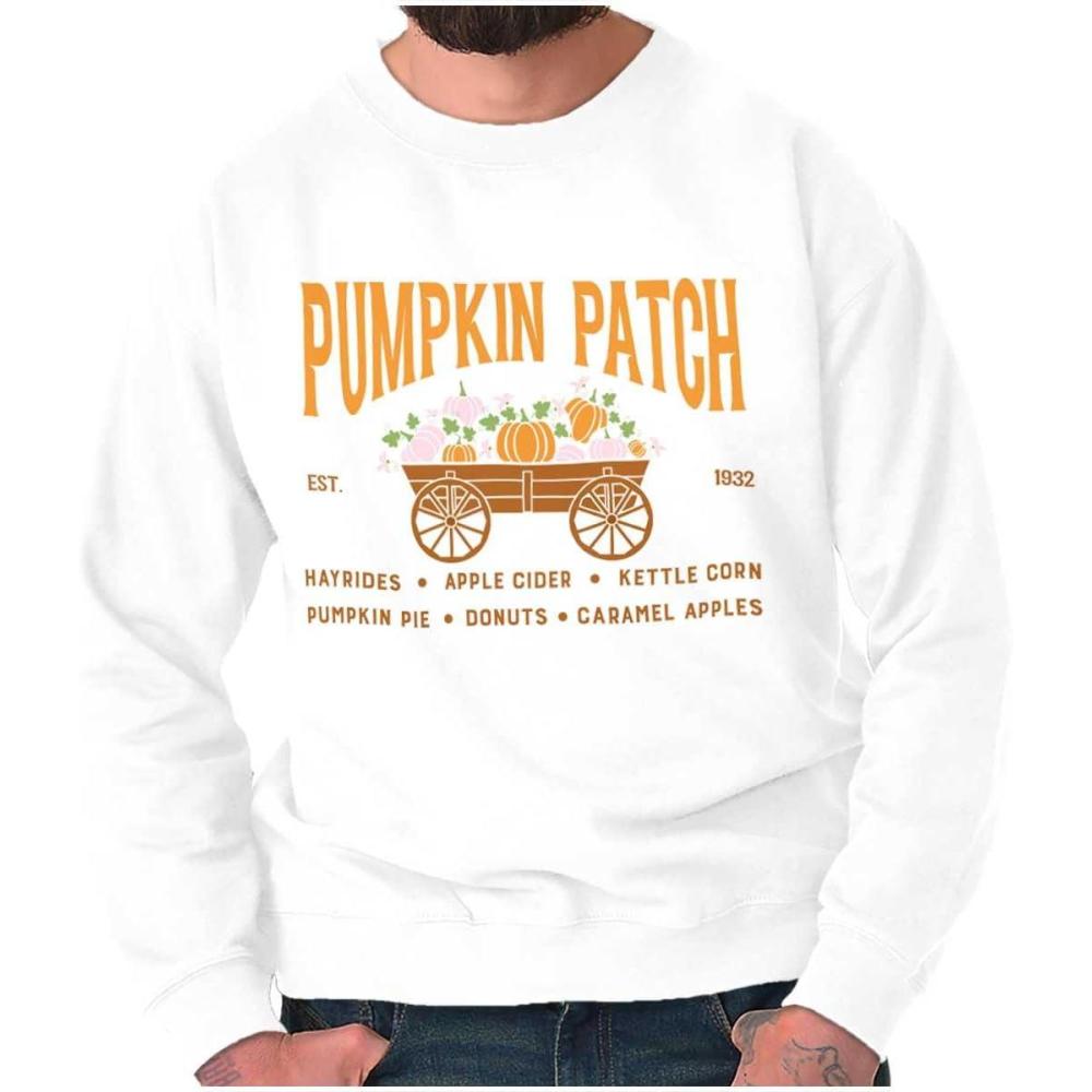 imageBrisco Brands Cute Fall Autumn Pumkin Patch Wagon Sweatshirt for Men or WomenWhite