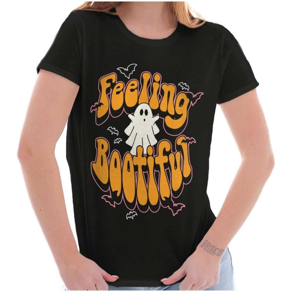 imageBrisco Brands Cute Halloween Ghost Feeling Bootiful Womens Slim Fit Graphic TeeBlack