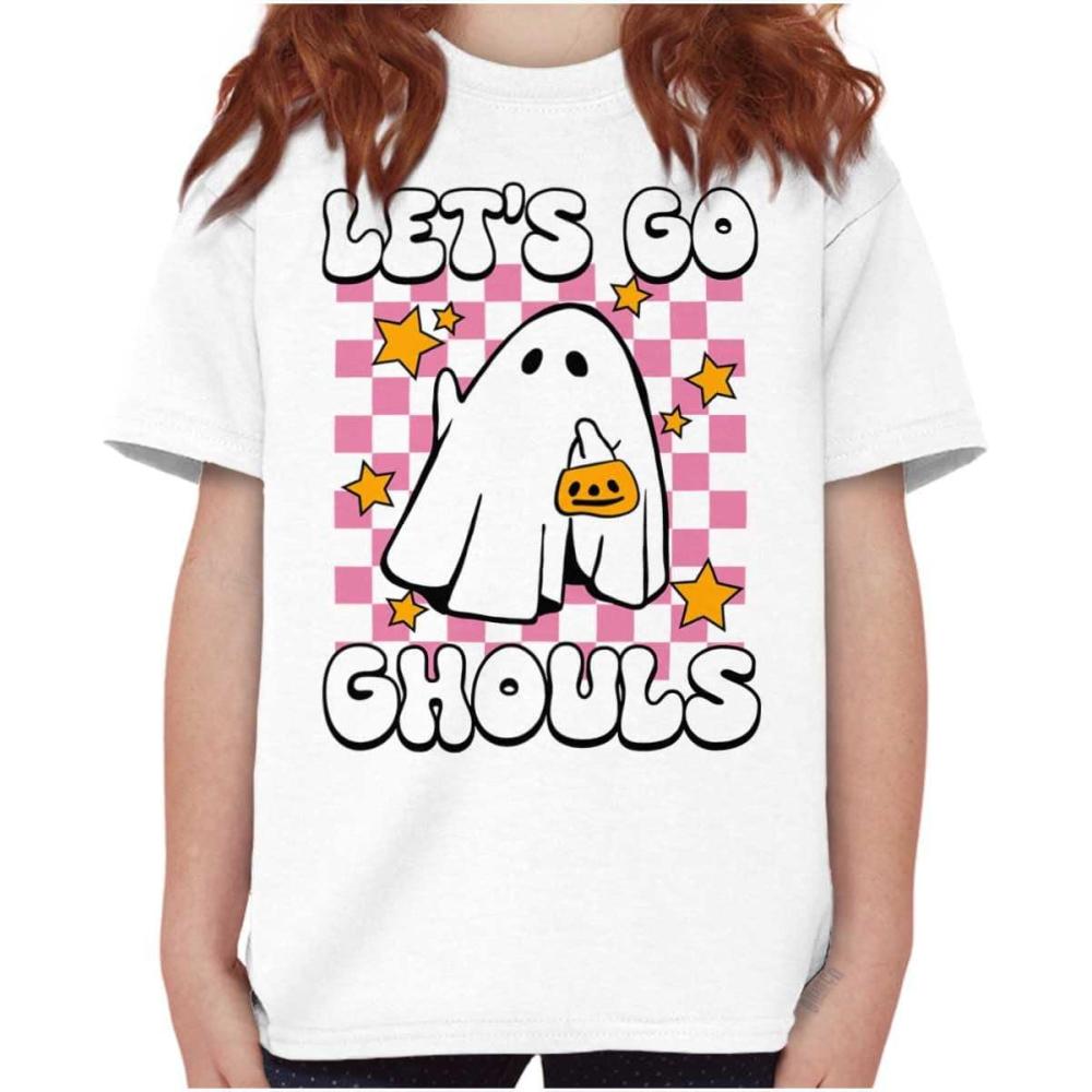 imageBrisco Brands Cute Halloween Lets Go Ghouls Ghost Girls Kids T Shirt TeesWhite