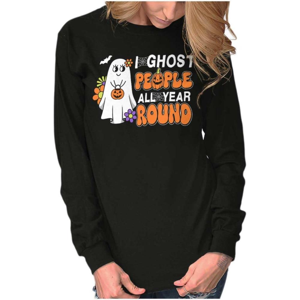 imageBrisco Brands Cute I Ghost People All Year Round Womens Long Sleeve T ShirtBlack