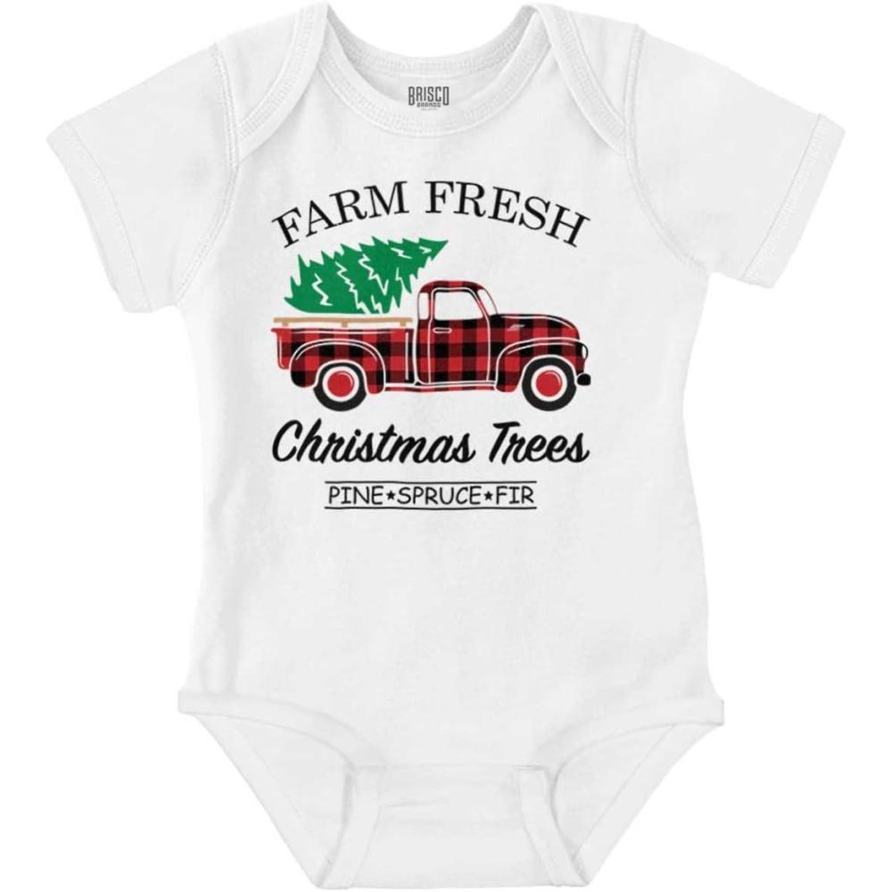 imageBrisco Brands Farm Fresh Christmas Tree Plaid Truck Baby Romper Boys or GirlsWhite