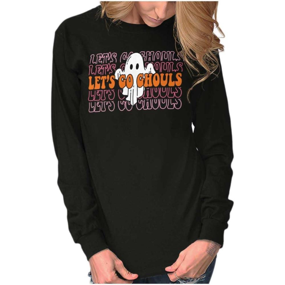 imageBrisco Brands Halloween Lets Go Ghouls Ghost Womens Long Sleeve T ShirtBlack