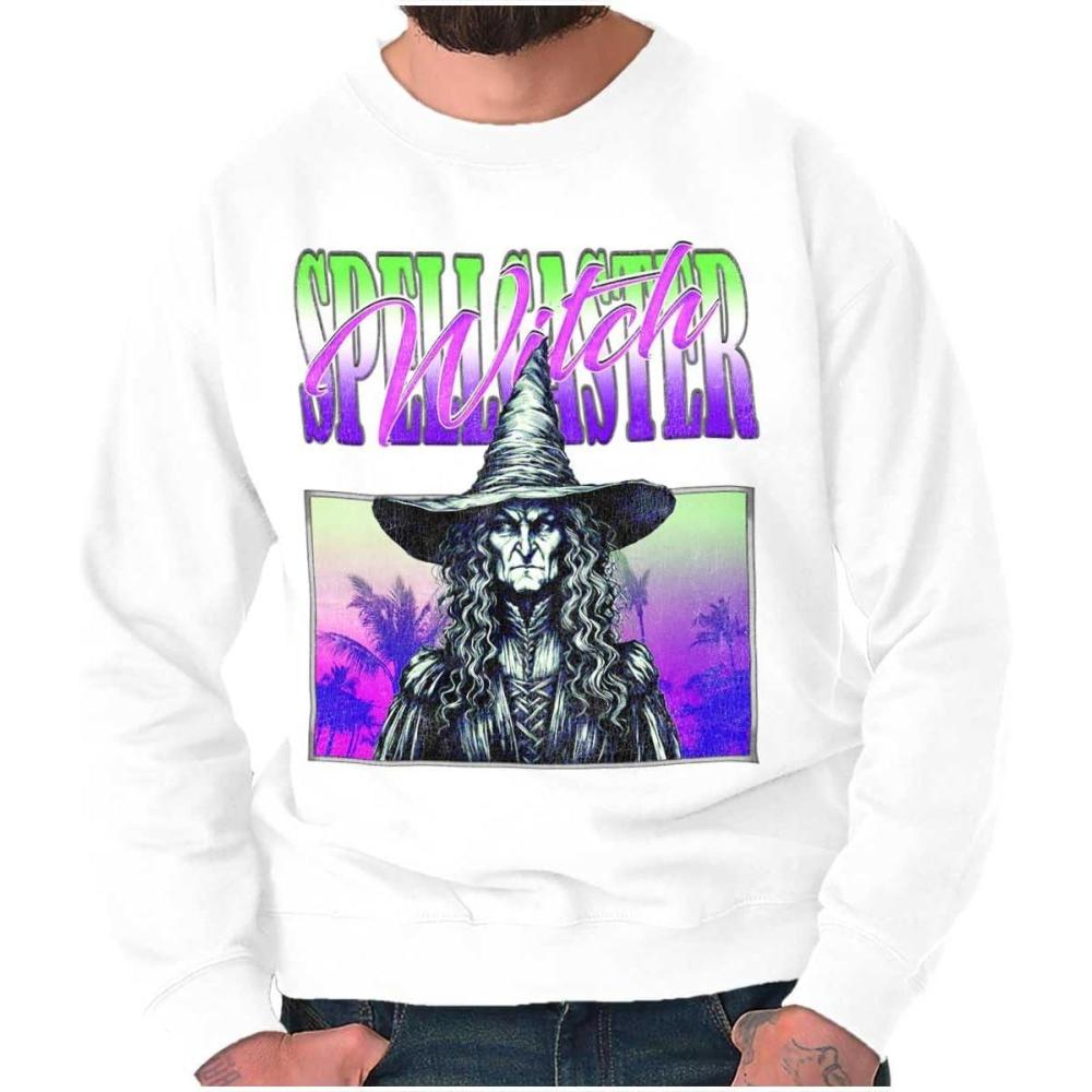 imageBrisco Brands Halloween Monster Spell Caster Witch Sweatshirt for Men or WomenWhite