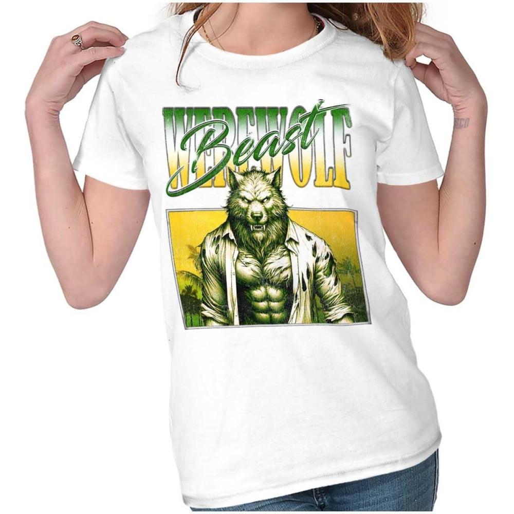 imageBrisco Brands Halloween Monster Werewolf Beast Womens Slim Fit Graphic TeeWhite
