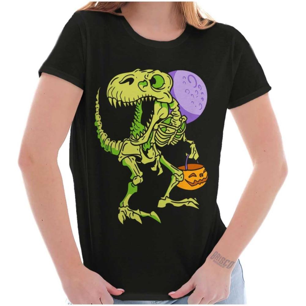 imageBrisco Brands Spooky Halloween Dinosaur Skeleton Womens Slim Fit Graphic TeeBlack