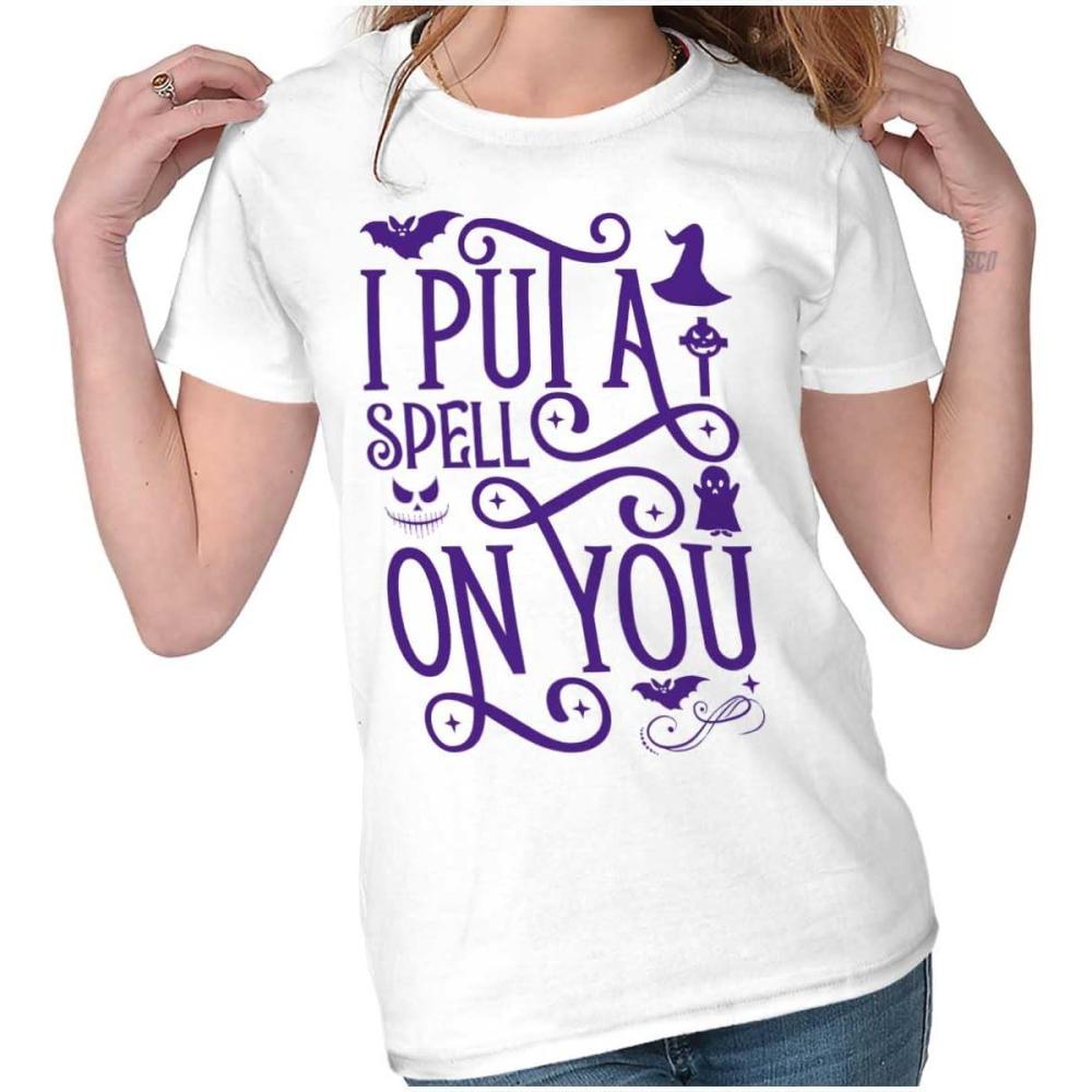 imageHalloween I Put A Spell On You Witch Womens Slim Fit Graphic TeeWhite