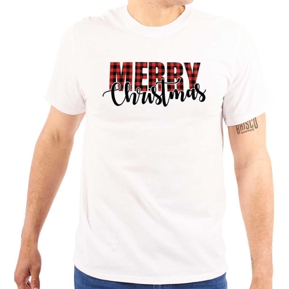 imageXmas Holiday Plaid Merry Christmas Graphic T Shirt Men or WomenWhite