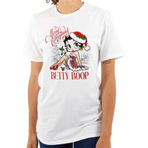 Betty Boop Merry Christmas Santa Womens Graphic T Shirt Tees(White)