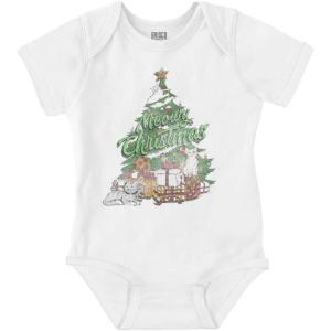 Brisco Brands Classic Meowy Christmas Tree Kittens Baby Romper Boys or Girls(White)